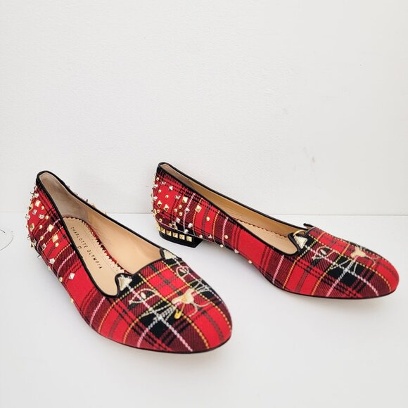 Charlotte Olympia Sex Pistols Kitty Unplugged Plaid Flats 39 9 - Picture 1 of 6